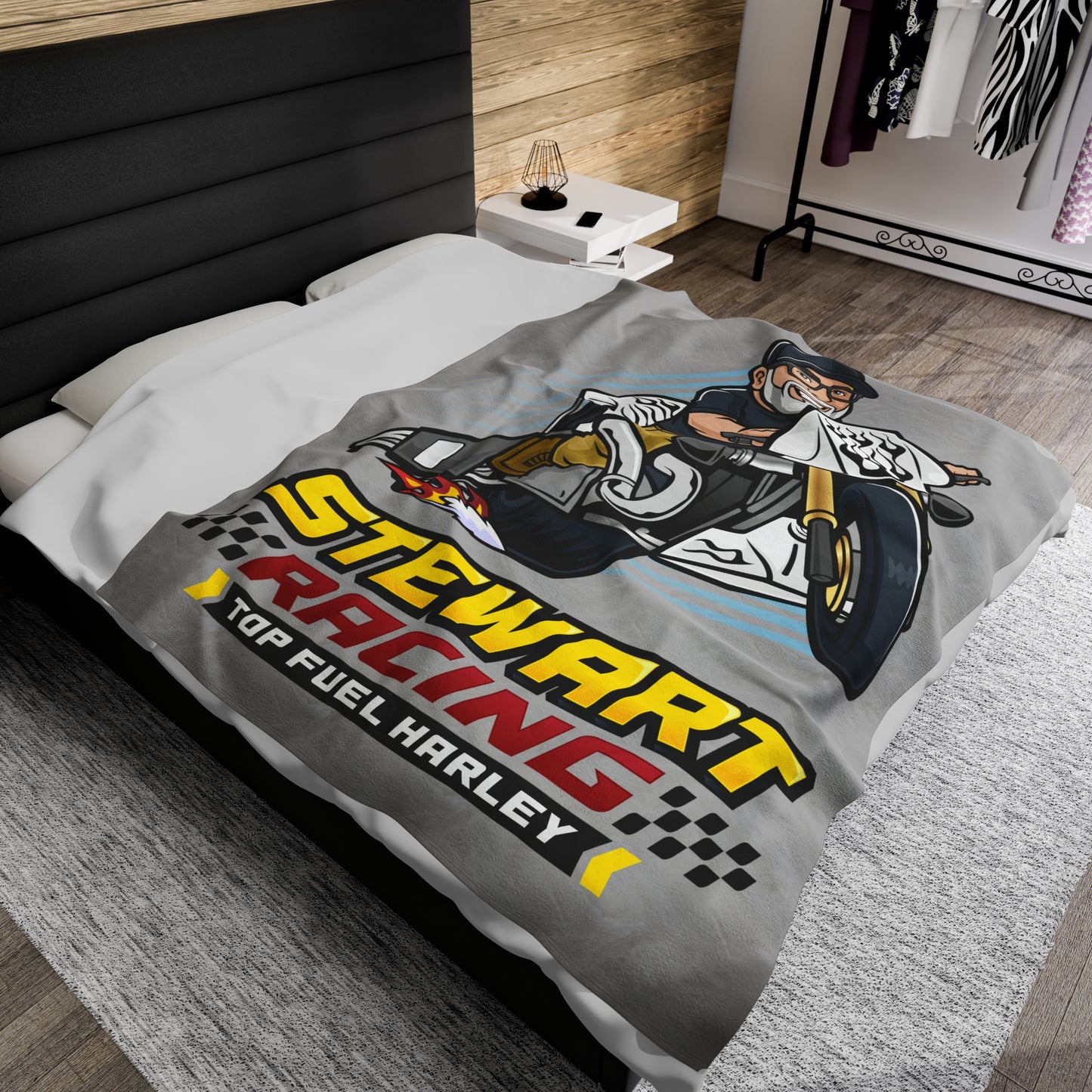 Stewart Racing Motorcycle Velveteen Plush Blanket - Perfect Gift for Racing Fans