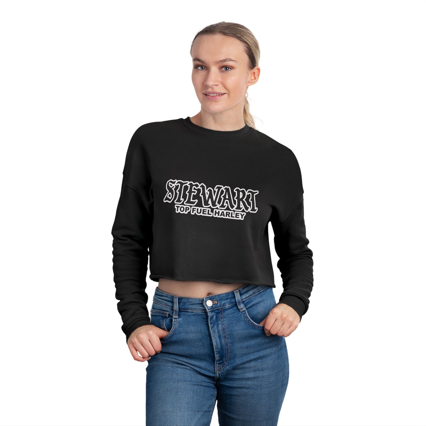 Stylish Women's Cropped Sweatshirt - Stewart Top Fuel Harley Design