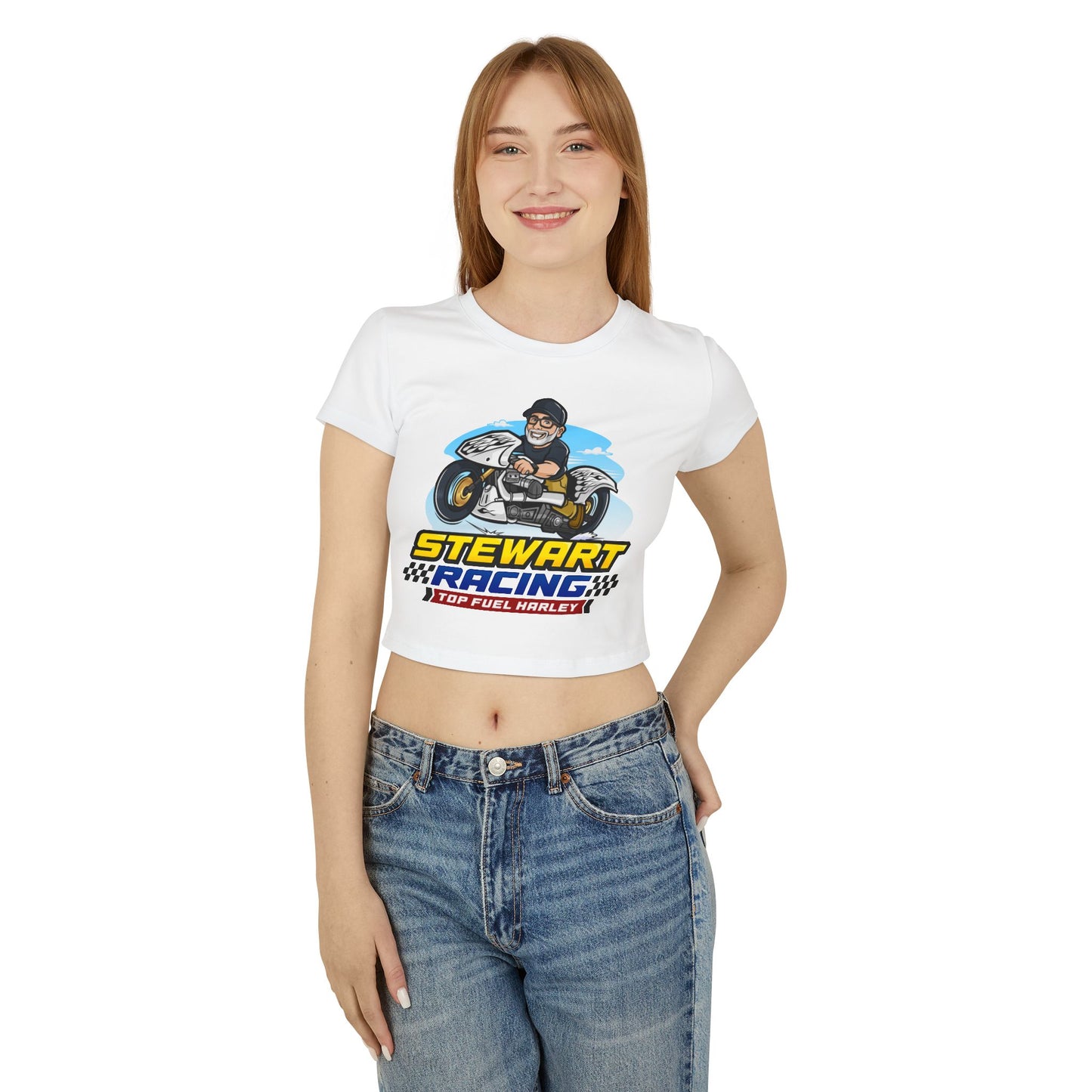 Stewart Racing Women's Baby Tee - Top Fuel Harley Graphic T-Shirt