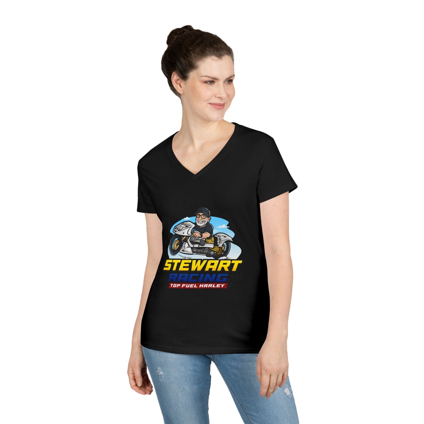 Stewart Racing Ladies' V-Neck T-Shirt - Perfect for Racing Fans