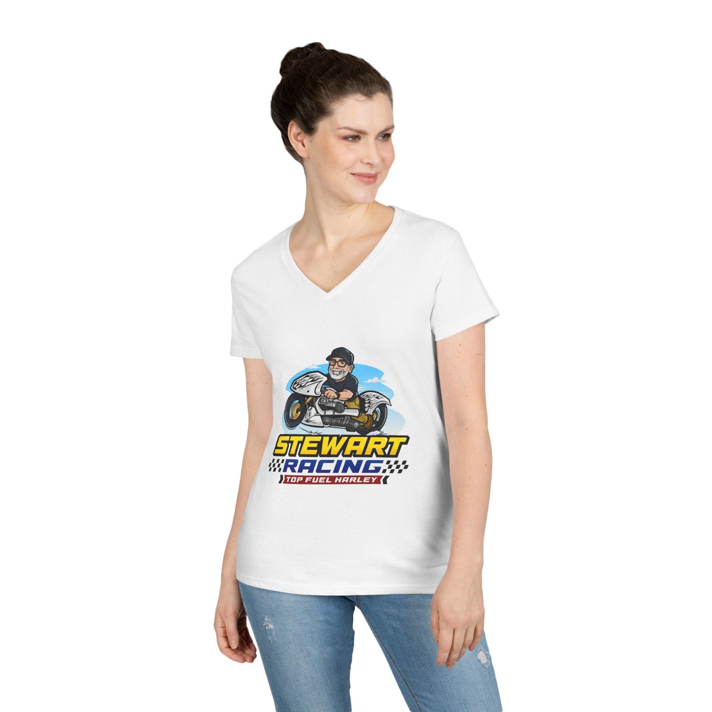 Stewart Racing Ladies' V-Neck T-Shirt - Perfect for Racing Fans