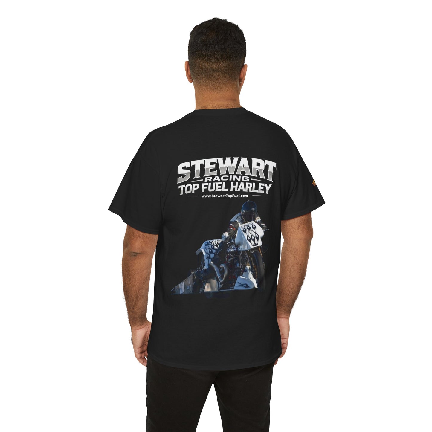 Stewart Racing White Bike Top Fuel Harley Graphic Tee