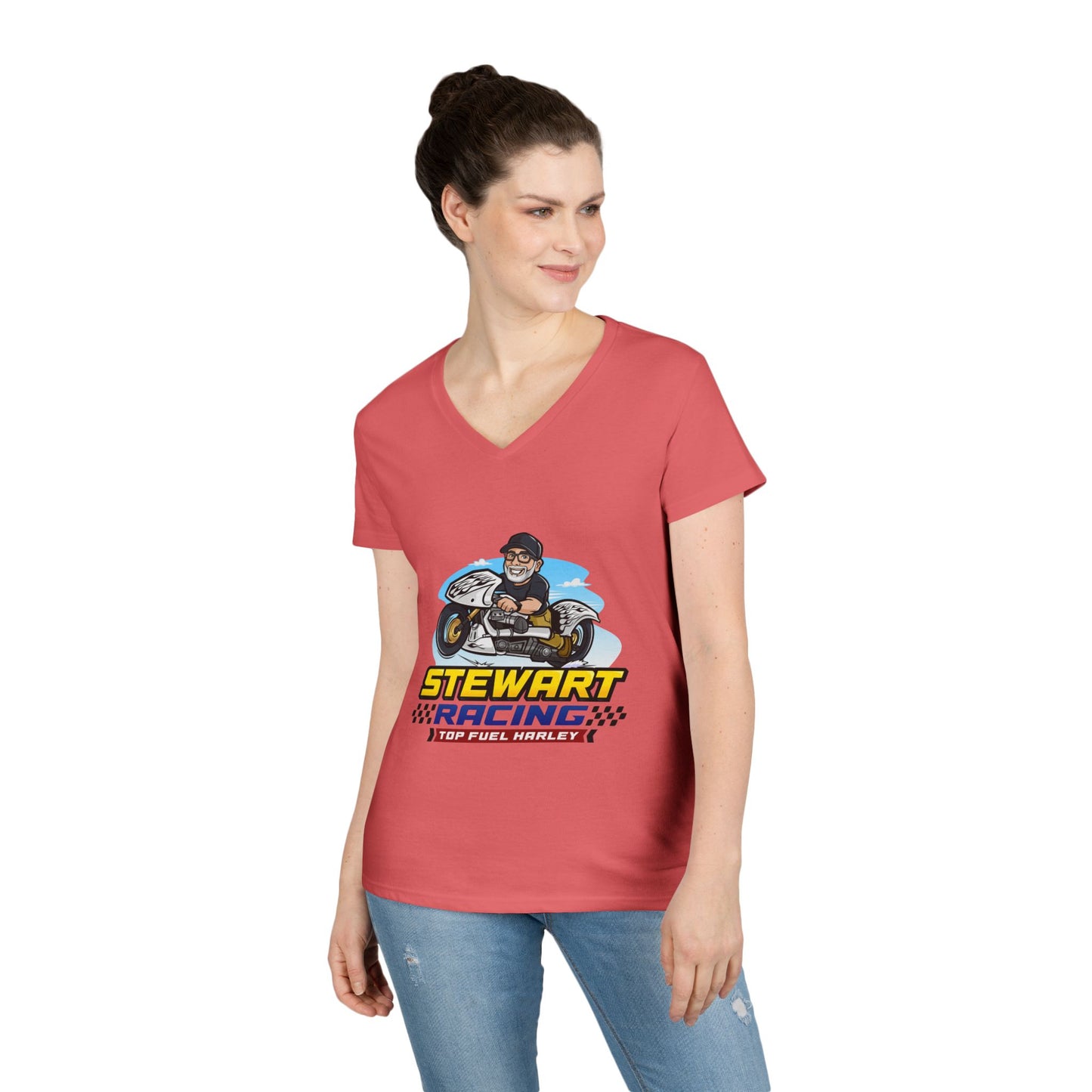 Stewart Racing Ladies' V-Neck T-Shirt - Perfect for Racing Fans